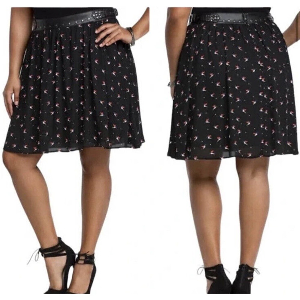 Torrid Hummingbird Skirt chiffon Leather Studded Black Plus Women 20 Bird